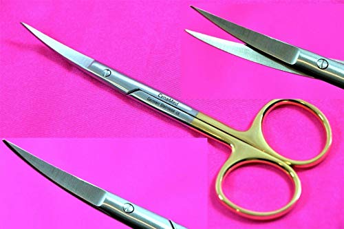 Premium German Iris Supercut Micro Dissecting Scissors Curved 4.5" with Tungsten Carbide Inserts Gold Handle (Curved Blades) - style: CURVED BLADES