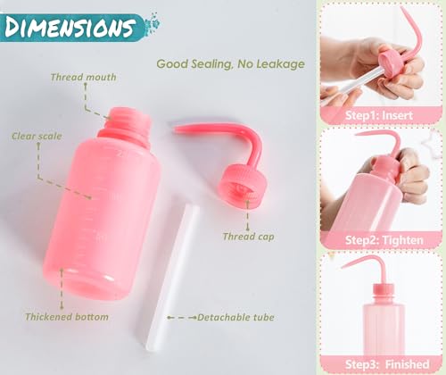 Melphoe Tattoo Wash Bottle Squeeze, 2Pcs 250ml Water Squirt Bottle Succulent Watering, Safety Rinse Watering Tools, Tattoo Supplies, Irrigation Sprinkling Can Wash Plant (Pink) (Pack of 2) - color: Pink, size: 8.5 Ounces (Pack of 2)