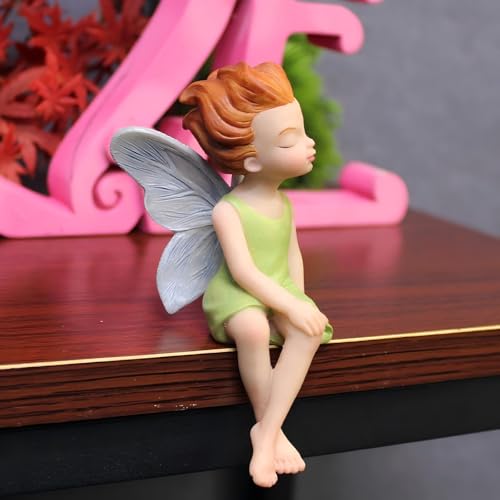 Miniature Fairy Garden Figurine, Green Dress with Wings, Desk Shelf Sitter, Cute Fairy Gift for Girls Room Decor, Birthday Cake Topper or Dashboard Ornament 4.3 x 2.6 x 1.7 inches - style: Desk Shelf Sitter Fairy