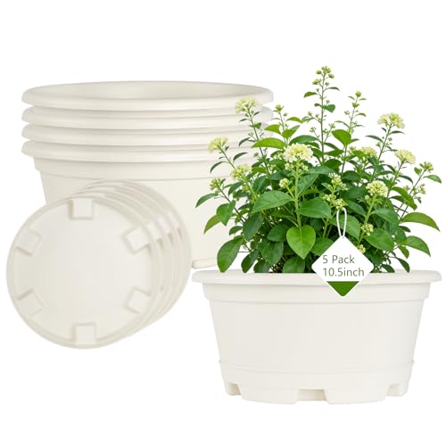KPUVX 5 Pack 10.5 inch Plant Pots, Plastic Flower Pot - color: Beige, size: 10.5 inch