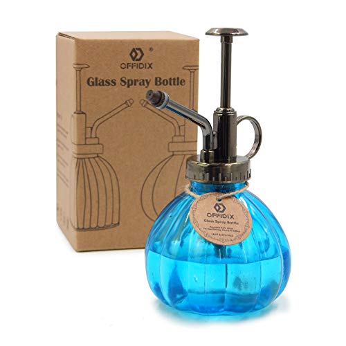 Glass Spray Bottle Blue Plant Mister Vintage Pumpkin Water Can6.7oz | Spritzer Bronze Plastic Top Pump, 6.3" Tall, 200ml One Hand Small Watering Can Mister for Plants, Fine Mist Spray Bottle - color: F-Light Blue