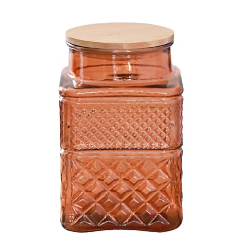 ANSQU Square Glass Jar, Amber Glass Jar with Lid, 61oz Coffee Canister - color: Amber-Square, size: 61 Ounces