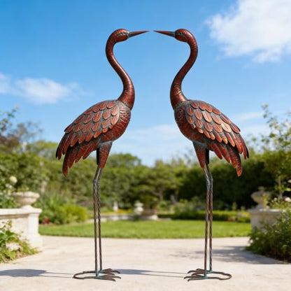chisheen 2PCS Garden Crane Statues Outdoor Sculptures Metal Yard Art Statue for Garden Decoration Large Size Set of 2 - size: L-2PC