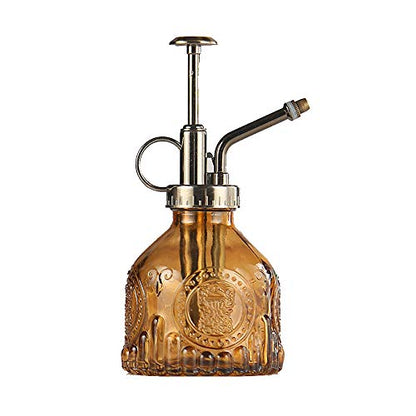 Plant Mister Glass Spray Bottle Small Plant Watering Can 6.4" Tall Retro Indoor Watering Can Bronze Plastic Top Pump for Garden Indoor Plant Sprayer (Brown) - color: Brown