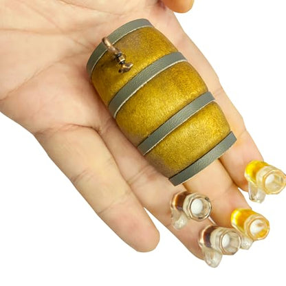 9Pcs Mini Beer Barrel Decor Miniature Wooden Figurine Wine Barrel Model with Faucet and Wine Glass Suitable for Fairy Garden Bar Doll House Decoration - style: Beer Barrel