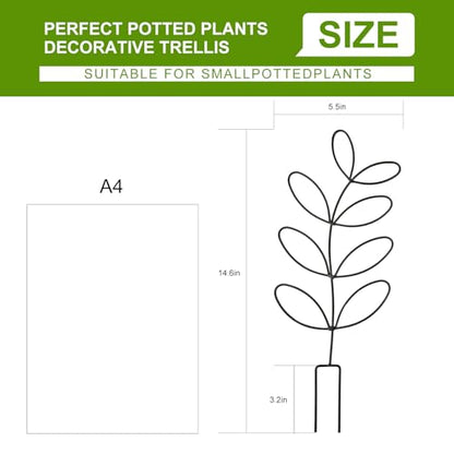 2 Pack 14.6 Inch Plant Trellis Indoor for Climbing Plants with 50 Plant Ties, Small Metal Garden Trellis for Potted Plants, Leaf Shaped Support for Ivy Hoya Pothos Monstera Houseplants