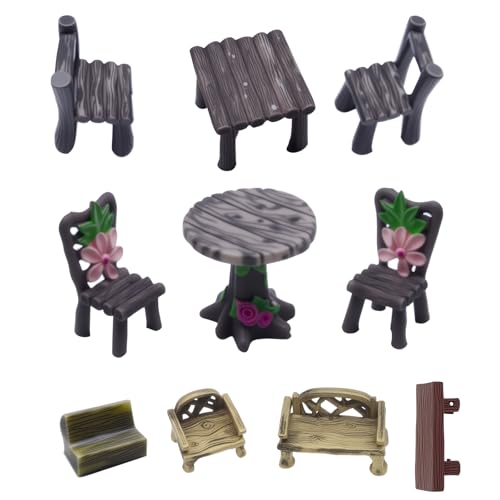 7 Pcs Miniature Table and Chairs Set Vintage Micro Landscape Decoration Garden Furniture Ornaments for DIY Craft Fairy Garden Decoration