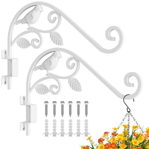 Swivel Outdoor Plant Hangers, 2 Pack 15.15 inch Plant Hooks for Wall | Iron Plant Hangers Outdoor, Hanging Plant Bracket Heavy Duty for Bird Feeders, Planters, Lantern, Wind Chime,White - color: White - 2 Pack