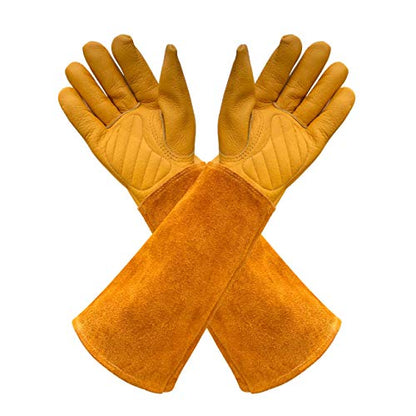 Gardens Leather Gardening Gloves for Women and Men | Thorn and Cut Proof Garden Work Gloves with Long Heavy Duty Gauntlet | Suitable For Thorny Bushes Cacti Rose (Large, Yellow) - size: Large (Pack of 1)