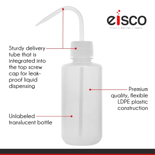 EISCO Wash Bottle, 250ml - Low Density Polyethylene - Translucent, Unbreakable - Screw Cap with Sturdy Delivery Tube, Leak-Proof Dispensing of Liquids Labs
