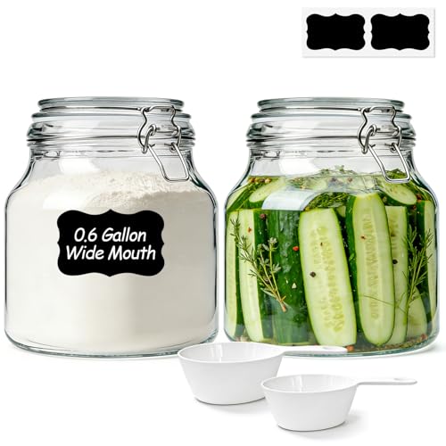 Glass Jars with Airtight Lids 0.6 Gallon 2 Pack Kitchen Canisters