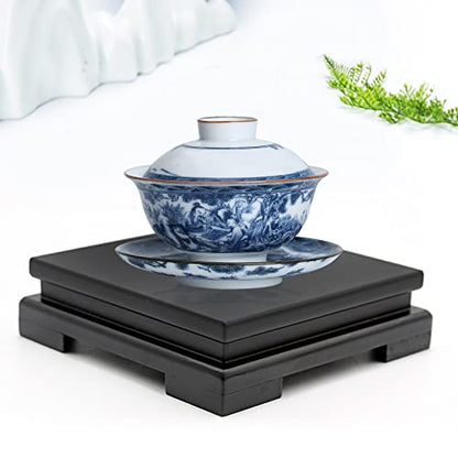 Hoypeyfiy Wooden Display Stand, Black Square Wood Display Base for Teapot Vase Bonsai Pot Statue Ornament Tabletop Home Decoration, 9.09 x 9.09 x 1.69 Inch