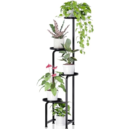 TOSKING Tall 4-Tier Square Corner Metal Plant Stand Outdoor, 47-Inch, Black | Heavy-Duty Construction, Spiral Multiple Plant Display, Drainage Holes, Space-Saving Vertical Design, Indoor Flower Shelf - color: Black, size: 4tier Sq-B
