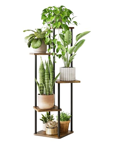 GENTINGBRO Corner Plant Stand Indoor 5 Tier Tall Plant Shelf | Flower Stand for Multiple Plants Plant Holder for Living Room Bedroom Balcony Patio Brown - color: Brown Oak, size: 5 Tier without Light