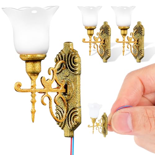 HANABASS 4 Pcs Miniature Yard Light Models Dollhouse Yard Lights for Dollhouse Decor Lights for Miniature Houses Sand Table Decor Landscape Table Lamp Decorations - color: Golden