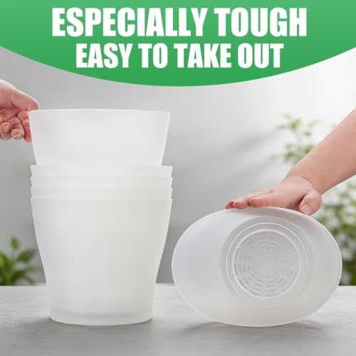 6 Pack 8 Inch Clear Nursery Plant Pots with Large Drainage Holes &Saucer | Plastic Translucent Flower Pots - Durable Outdoor/Indoor Planters for Succulents, Herbs, Cacti, Houseplants, Gardening Gifts - color: Translucent