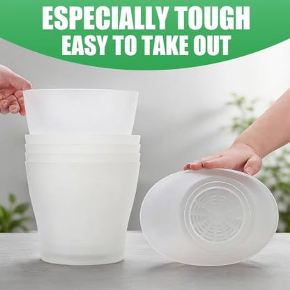 6 Pack 8 Inch Clear Nursery Plant Pots with Large Drainage Holes &Saucer | Plastic Translucent Flower Pots - Durable Outdoor/Indoor Planters for Succulents, Herbs, Cacti, Houseplants, Gardening Gifts - color: Translucent