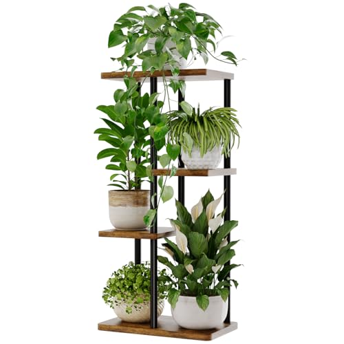 Bamworld Plant Stand 4 Tier Corner Metal Shelf Brown - color: Brown, size: 4 Tier