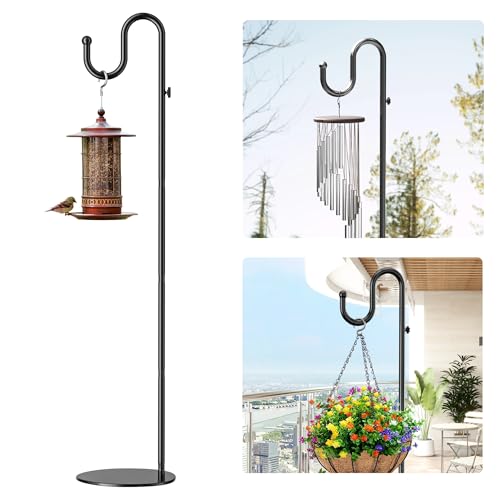 74" Shepherds Hook Stand: Hanging Bird Feeders, Plants, and Wind Chimes - color: Black