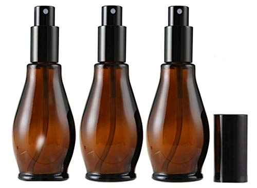 UPSTORE 3PCS Empty Refillable Amber Glass Spray Bottle Jars with Black Cap Cosmetic Vials Sample Packing Storage Containers Fine Mist Sprayer Automizer for Perfume Makeup Water (100ML/3.4oz) - size: 100 ml