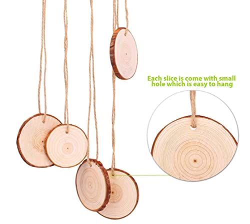 20pcs Wood Slices, BetterJonny 3.1-3.5 inch Undrilled Wooden Circles Predrilled with Hole Natural Wood Ornaments with 10 Meters Jute Rope for Arts DIY Craft - size: 20 Pcs (3.1-3.5 inch)