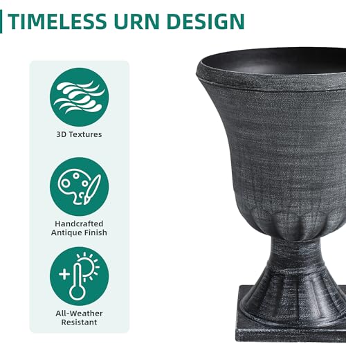 Autodaya 22" Tall Urn Planters for Outdoor Plants Set of 2 Large Flower Pot - color: Washed Black-22"h
