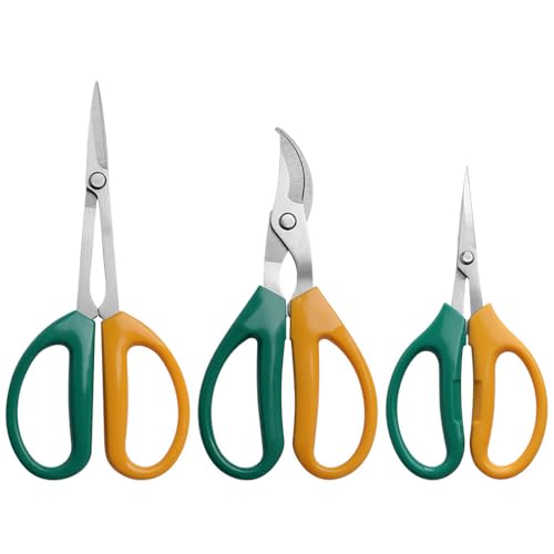 Garden Scissors, Stainless Steel Garden Bonsai Pruning Shears, Anti-Slip Softgrip SnipGardening Tools Garden Shears for Plants Herb (3 PCS) - style: 3 PCS