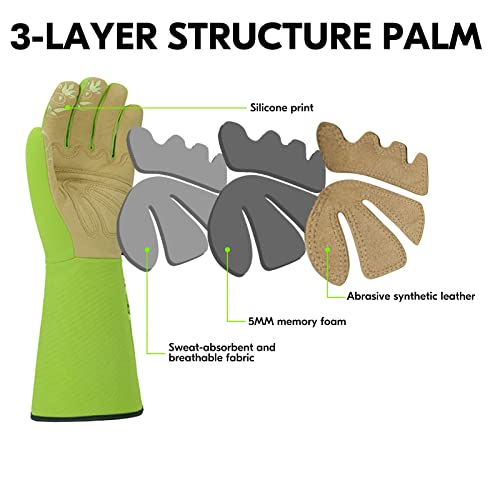 Vgo... 1-Pair Ladies' Synthetic Leather Gardening Gloves, Long Sleeves Gauntlet, Breathable & Grip Work Gloves, High Dexterity, Washable (Size L, Green, SL7445) - color: 1 Pair - Light Green, size: Women's Large