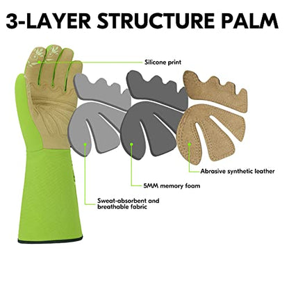 Vgo... 1-Pair Ladies' Synthetic Leather Gardening Gloves, Long Sleeves Gauntlet, Breathable & Grip Work Gloves, High Dexterity, Washable (Size L, Green, SL7445) - color: 1 Pair - Light Green, size: Women's Large
