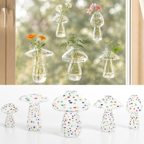 5Pcs Starry Glass Propagation Vases, 2.6mm Glass Vases, 6kg Suction Cups | Starry diamond dot glass design|Handcrafted 2.6mm thick|Watch roots grow|6kg suction cups hold tight|Hanging & desktop use - color: Diamond pattern dots