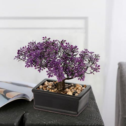 Artificial Bonsai Tree Juniper Faux Plants Indoor Fake Plants Decor with Black Ceramic Pots for Home Table Office Desk Bathroom Shelf Bedroom Living Room Farmhouse Decorations-Purple - style: 6" Purple Ficus