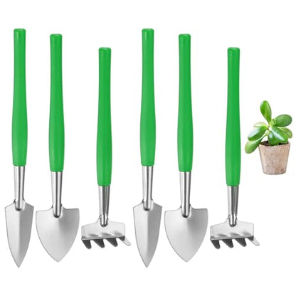 M METERXITY 2-Set Mini Gardening Tools, Stainless Steel Miniature Gardening Rake, Trowel, and Shovel for Seedlings/Bonsai/Succulents/Herbs/Terrariums and Planting [Green] - color: Green