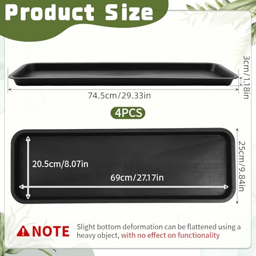 Cinnvoice 4 Pack Black Rectangle Metal Plant Saucers,30 x 9.8 x 1.2 Inch - size: 30 x 9.8 x 1.2 Inch