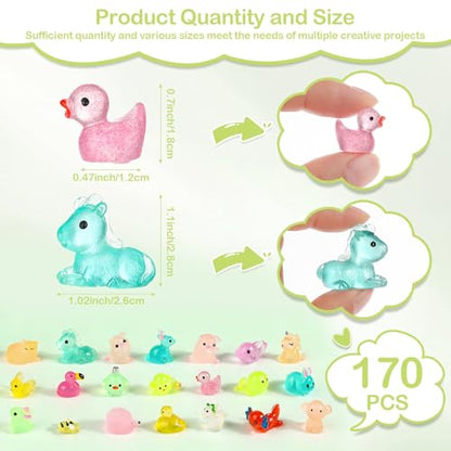 170 PCS Mini Resin Animals Glow in The Dark Small Plastic Figures Bulk | Luminous Tiny Animals for Fairy Garden, Aquarium, Micro Forests, Craft - style: 170 PCS