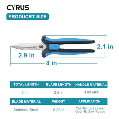 8 Inch Serrated Straight Pruning Snips Carbon Steel Floral Scissors Cutters | Extended Sharp Serrated Blades, Spring Rebound, Non-Slip Grips, For Garden, Hydroponics And Grow Tent Plant Care - style: Pruning Snip 2