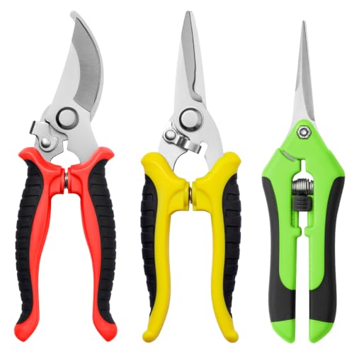 Garden Pruning Shears 3 Pack Gardening Shears Garden Scissors Stainless Steel Plant Flower Scissors Clippers Pruning Shears tijeras de jardinería - color: 3pcs Red and Black