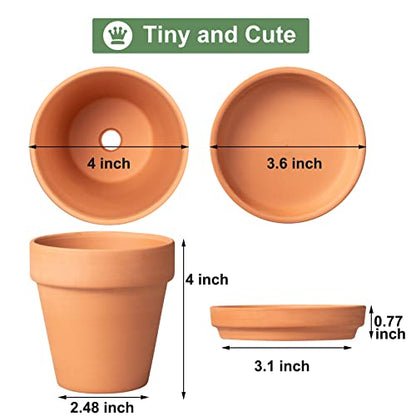 Orceler 4 Inch Terracotta Pots with Saucer - 6 Pack Small Clay Plant Pots with Drainage Holes, Flower Pots with Tray, Terra Cotta Pots for Indoor Outdoor Plants, Crafts, Wedding Favor