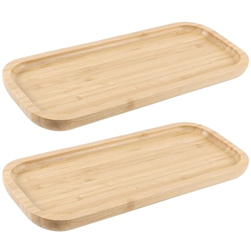 2 PCS 5 x12 Inch Rectangle Bamboo Saucer, Rectangle Bamboo Service Tray, Rounden Rectangle Wooden Plant Saucer Tray for Succulent Plant Pots1