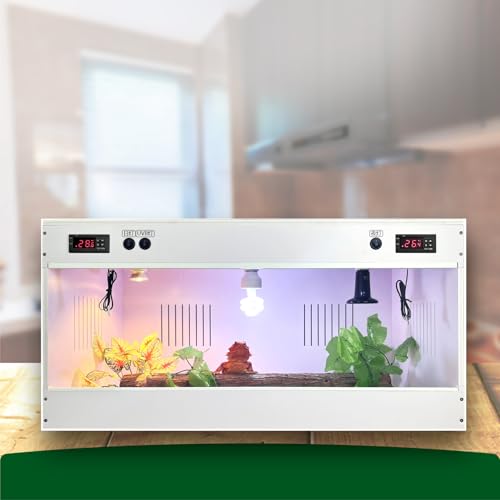 80 * 40CM Smart Dual Thermostat Reptile Terrarium, Acrylic Sliding Door Reptile Enclosure with Ceramic Lamp Socket for Heating Light Control, Ideal Breeding Habitat with Safe Heating System - color: White Dual temperature control, size: 80*40*40CM / 31.5*