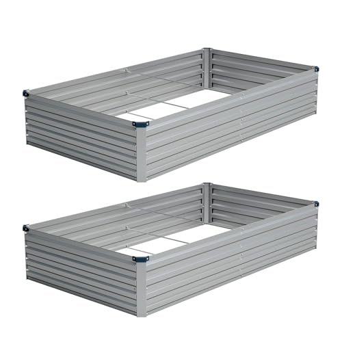 Vengarus 2PCS 8x4x1ft Galvanized Raised Garden Beds Kit,Planter Box Silver | Galvanized Steel, Rectangular Metal Planter Raised Beds, Vegetables, Herbs, Flowers, Easy Assembly, Rustproof Safe Backyard - color: Silver, size: 8x4x1FT(2PCS)
