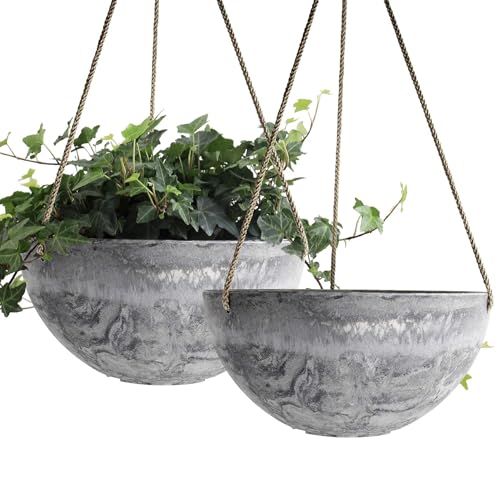 LA JOLIE MUSE Hanging Planter Baskets for Indoor Plant, Set of 2, 9.84 Inch - color: Marble Pattern, size: 9.84 Inch