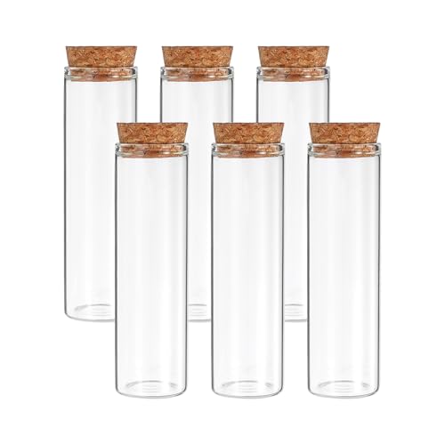 PATIKIL 50ml Test Tubes, 6pcs 3.94x1.18 Glass Clear Flat Bottom Test Tube Containers with Cork Stopper for Bead Party Candy Bath Salt Storage Scientific Experiment Plant Propagation - size: 50ml