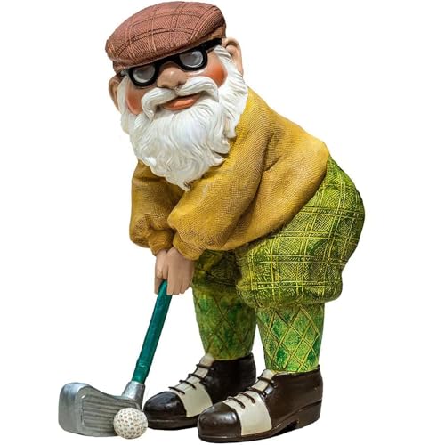 Garden Golfing Gnome Statue Decorative, Adorable Flower Bed Decor Gnome Sculpture for Patio Lawn,Yard Patio Art Decor Dwarf Figurines Table Ornament - color: Golf Gnome