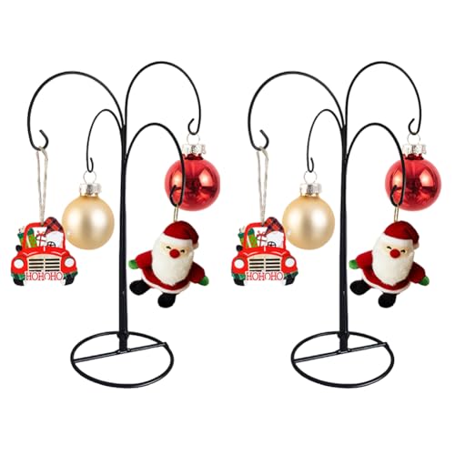 13 Inch Ornament Display Stand, Black Metal Ornament Hanger Stand, Tree-type 4 Hooks for Hanging Glass Globe, Christmas Ornament, Air Plant Terrarium, Witch Ball, Home Wedding Decoration (2Pack Black) - color: 2Pack Black
