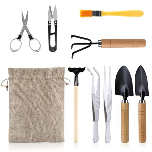 LIHAO 9 Pcs Basic Bonsai Tools Set, Bonsai Tree Kit, Mini Garden Tools