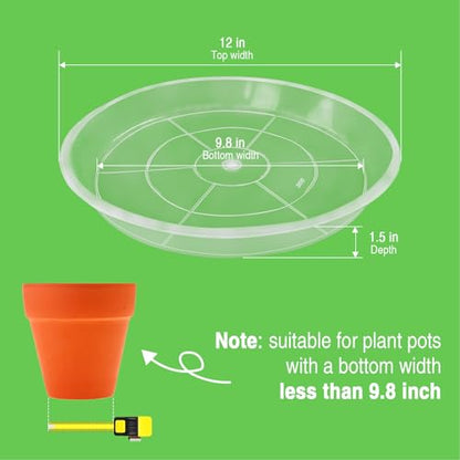 6 Pack Plant Saucers of 12 Inch, Clear Plastic Plant Trays for Pots Indoor Outdoor, Round Durable Sturdy Plant Water Catcher Tray for Drainage Decoration Protection