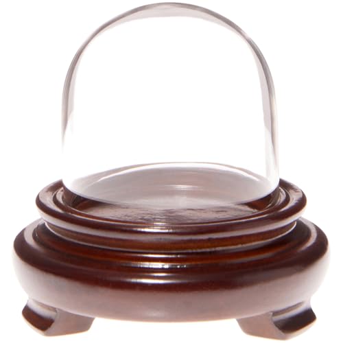 Plymor 1.875" x 1.875" Mini Glass Display Dome Cloche (Walnut Wood Veneer Footed Base) - color: Walnut Wood Veneer Base