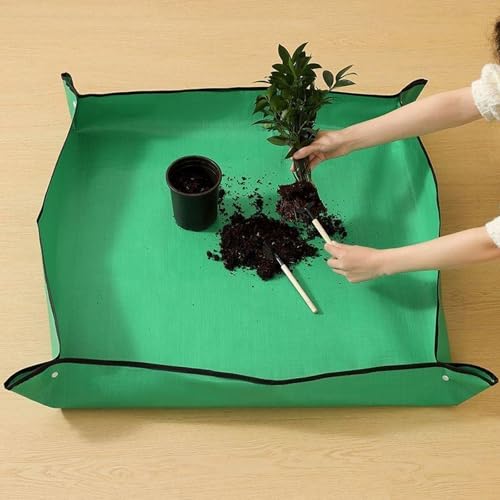 Extra Large Repotting Mat for Indoor Plant Transplanting - 26 inchx26 inch Thickened Waterproof Foldable Potting Tray, Portable Gardening Mat & Garden Gift, Green