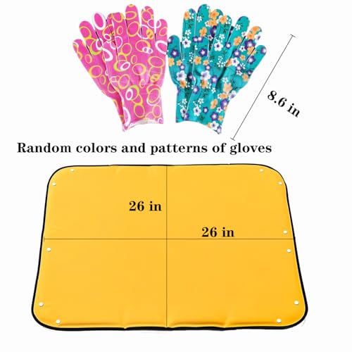 Printed Floral Garden Tool Set,Aluminum Garden Tools Set, Heavy Duty Gardening Tool Kits,4 Pcs Gardening Tools with Trowel, Rake, Garden Gloves&Repotting Mat,Ideal Gift for Women