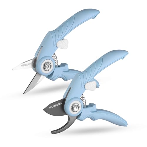 2-Pack 6.9" Garden Pruning Shears, Bypass & Straight Garden Scissors, Blue | SK5 Steel Blade, Handheld Garden Floral Clippers for Rose, Plants, Flowers, Gardening Gifts for Women & Men - color: Blue